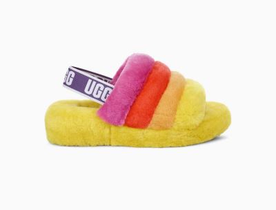 UGG Pride Fluff Yeah Slide Womens Slippers Pride Multicolor Yellow - AU 641BU